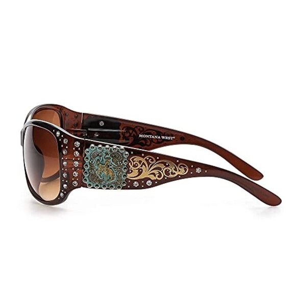 Montana West Sunglasses in Coffee w/Bucking Bronco Concho Accents